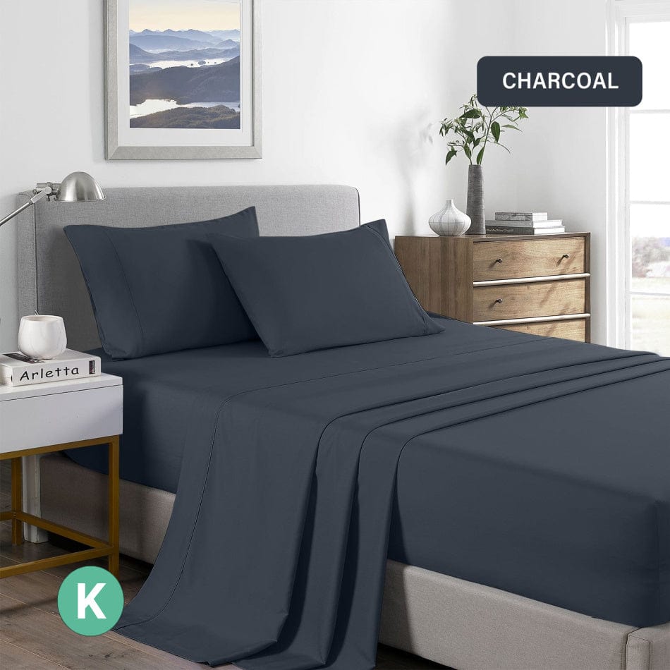 Bed Sheet 2000TC Royal Comfort Bamboo Cooling Sheet Set Ultra Soft Bedding - King - Charcoal