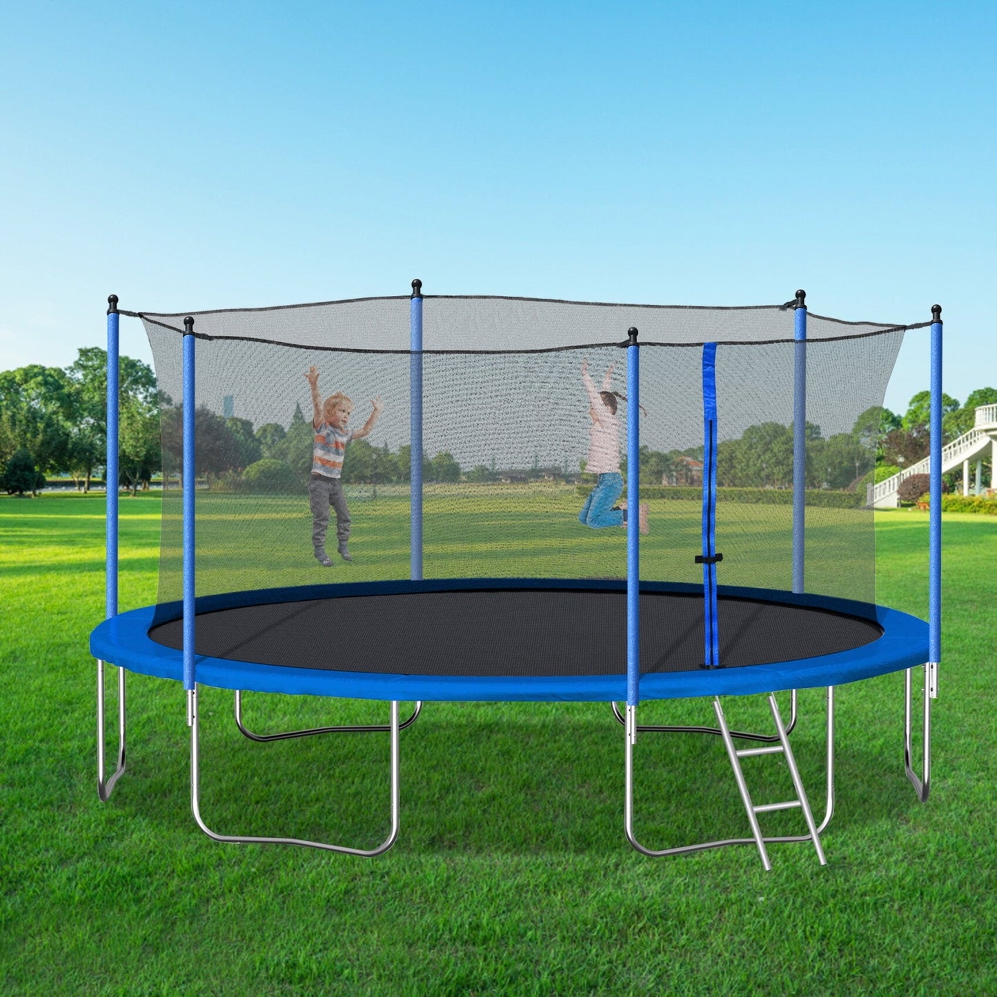 14FT Trampoline, Outdoor Trampolines, Recreational Trampoline with Safety Enclosure Net and Ladder, Round Trampoline, 1000 LBS Weight Capacity