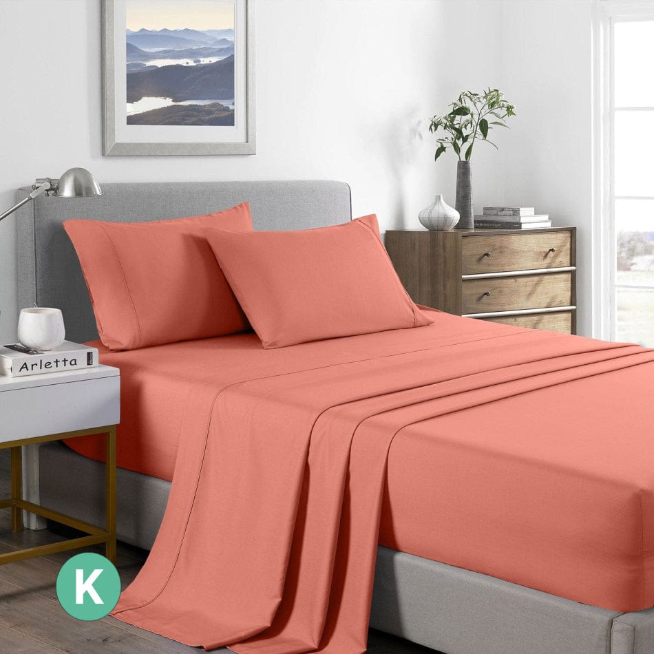 Bed Sheet 2000TC Royal Comfort Bamboo Cooling Sheet Set Ultra Soft Bedding - King - Peach