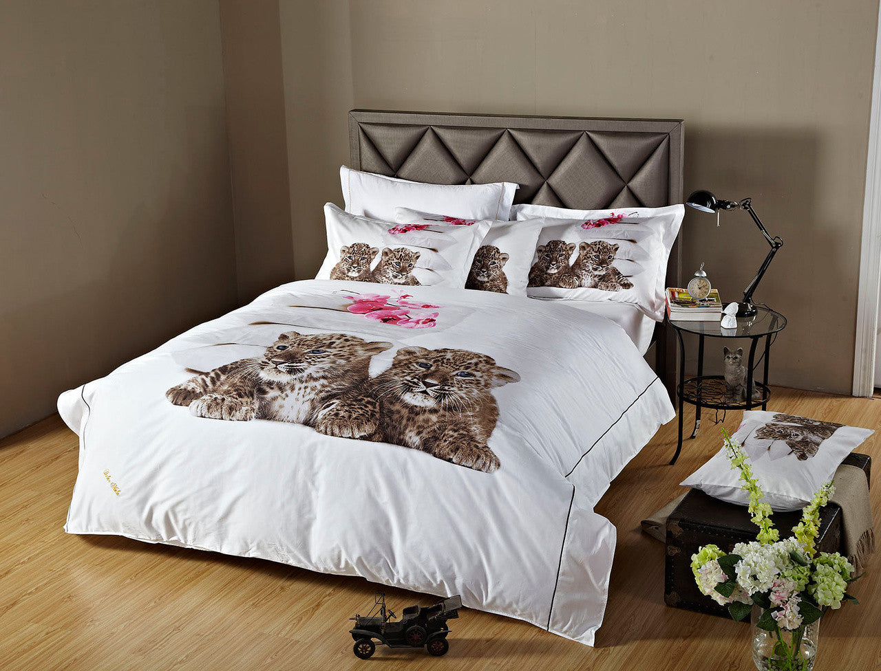 Queen Size Duvet Cover Sheets Set, Baby Leopards