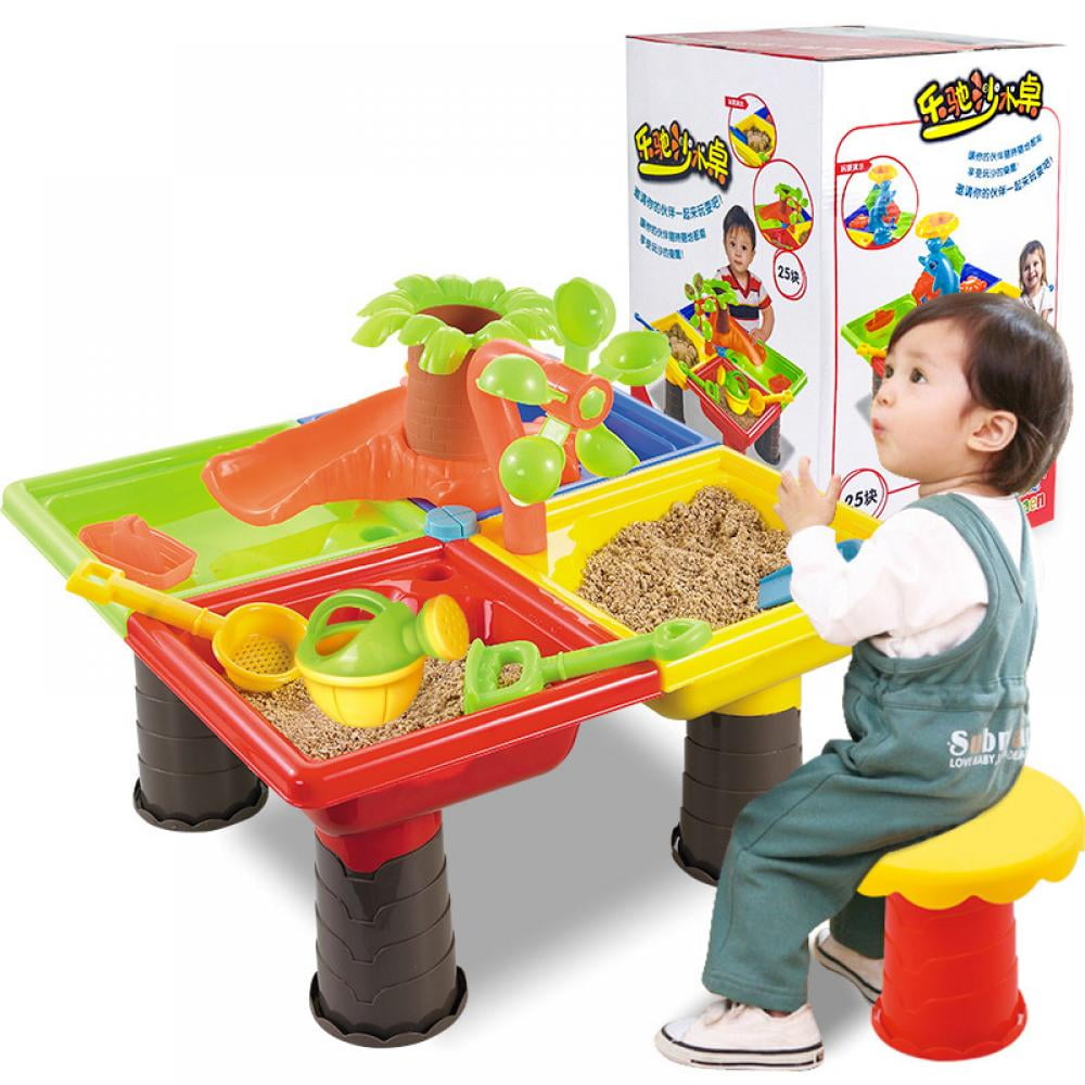 4-in-1 Sand Water Table, Sandbox Table with Beach Sand Water Toy, Kids Activity Sensory Play Table Summer Outdoor Toys for Toddler Boys Girls