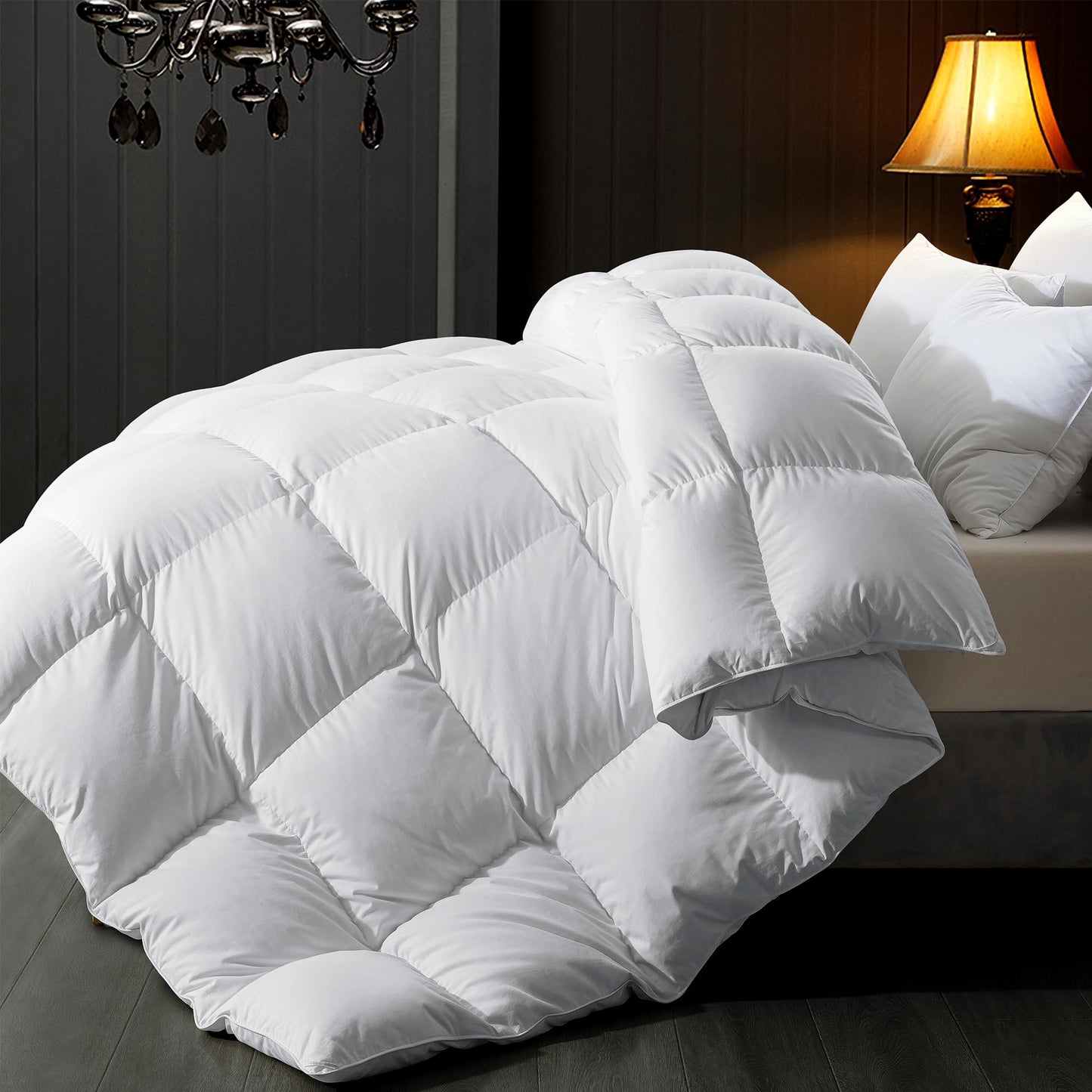 Feather Down Comforter Queen Duvet Insert, All Season White Luxury Hotel Fluffy Bed Comforter