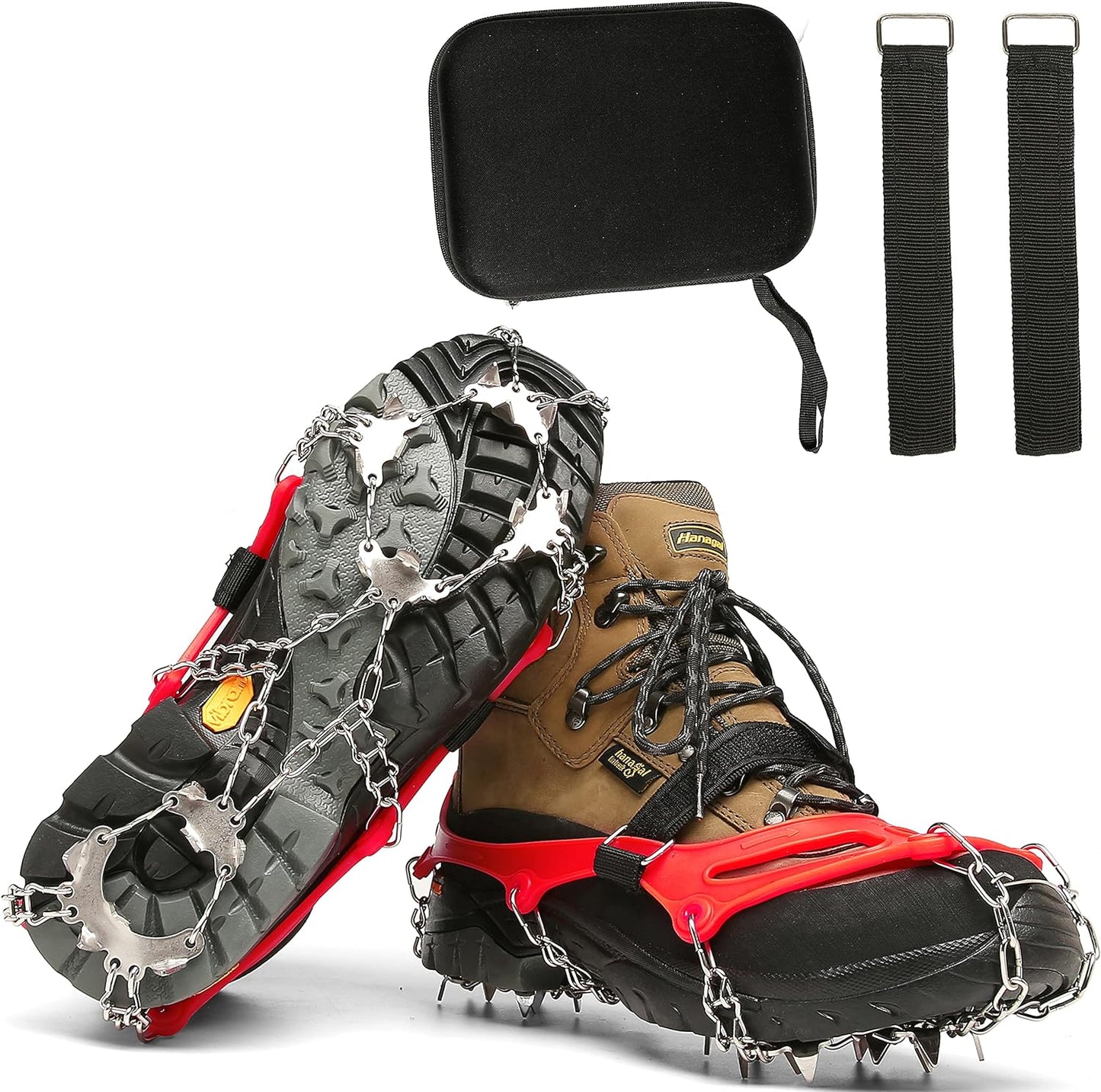 BenBoy Crampons Upgraded 19 Steel Spikes Stainless Anti Slip Ice Cleats Snow Grips Traction Safe Protect for Walking Climbing Hiking on Snow and Ice Women Men (Shoes/Boots)