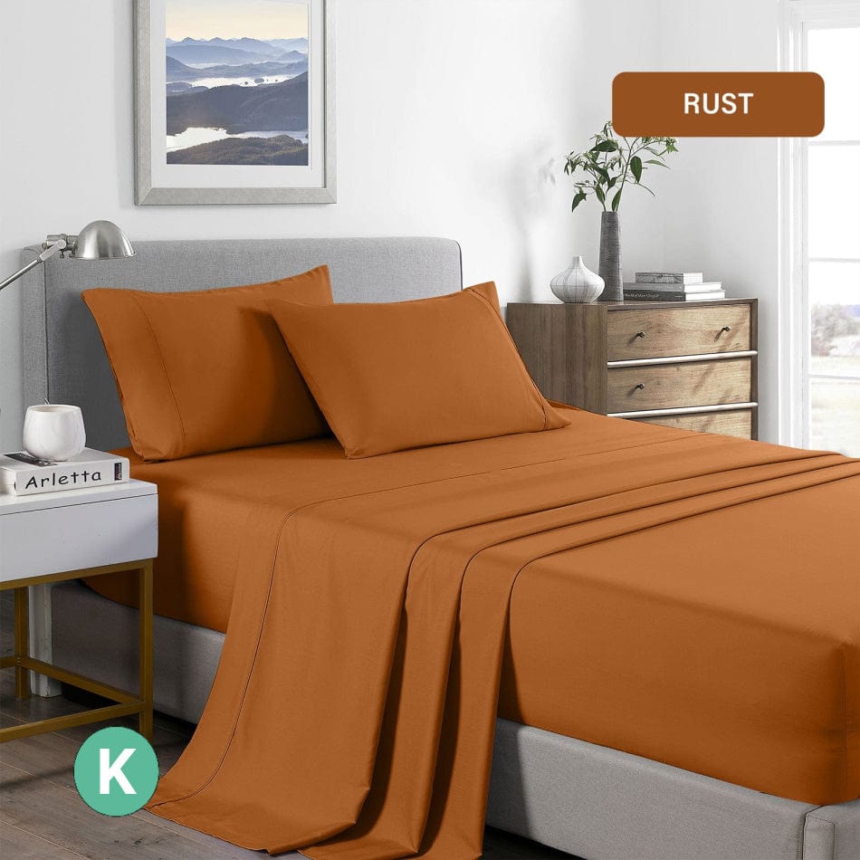 Bed Sheet 2000TC Royal Comfort Bamboo Cooling Sheet Set Ultra Soft Bedding - King - Rust