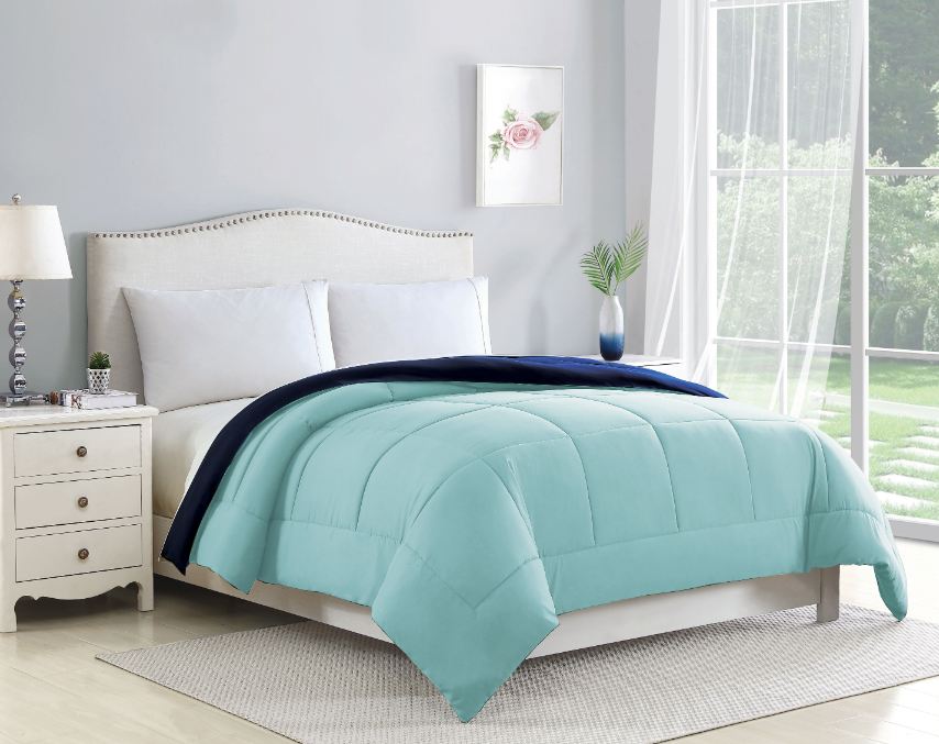 Navy/Aqua Reversible Down Alternative Comforter
