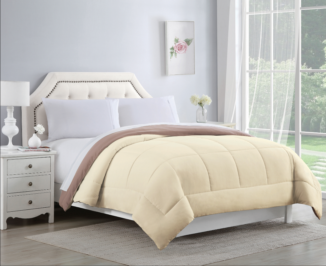 Ivory/Taupe Reversible Down Alternative Comforter