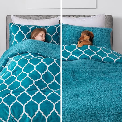 Sherpa Fleece Bedding Comforter Set Queen Size 3 Pieces, Reversible Fluffy Warm