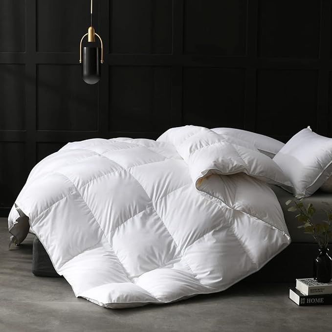 Lightweight King Size Feathers Down Comforter, Fluffy Duvet Insert for Warm/Hot Sleepers
