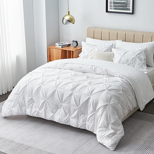 Queen Comforter Set - 7 Pieces Comforters Queen Size Light Blue, Pintuck Bed