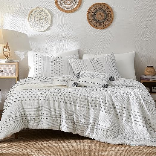 Queen Comforter Set, Purple 8 Pieces Aesthetic Pom Comforter Sets, Twin Bed in a Bag