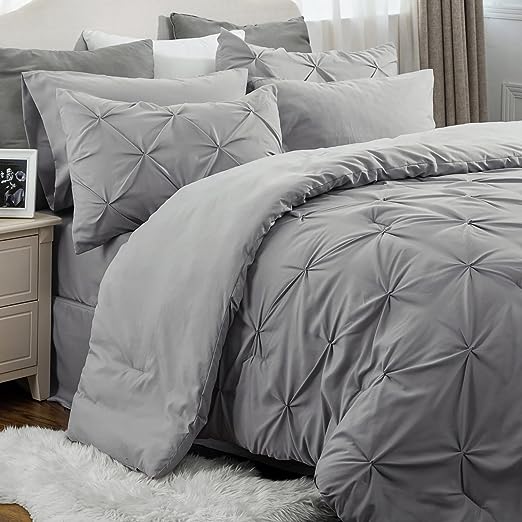 King Size Comforter Set - Bedding Set King 7 Pieces, Pintuck Bed in a Bag Navy Blue Bed