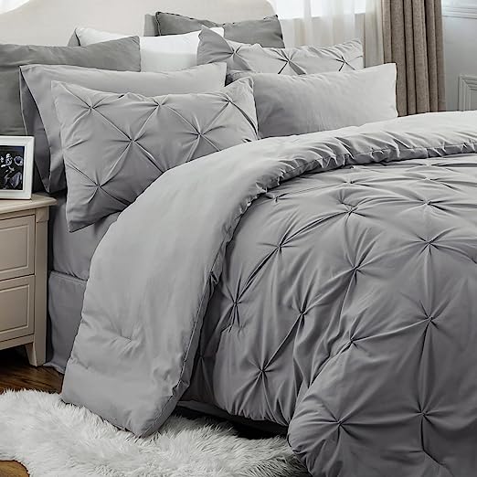 California King Comforter Set - Cal King Bed Set 7 Pieces, Pinch Pleat Navy Blue Cali King