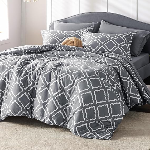 Queen Comforter Set 7 Pieces - Navy Blue Quatrefoil Comforters Queen Size