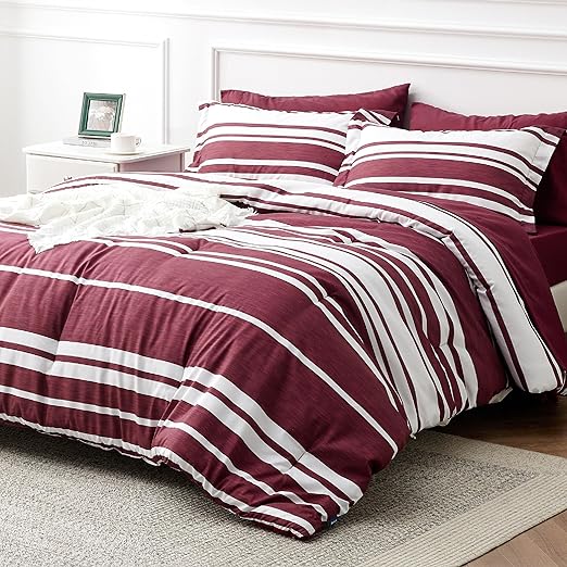 Bedding Sets Queen 7 Pieces, Striped Blue Comforter Set Queen All Season Bed Set