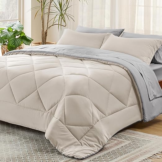King Size Comforter Set - 7 Pieces Reversible King Bed in a Bag, King Bed Set