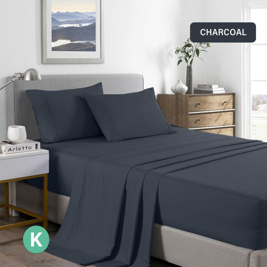 Bed Sheet 2000TC Royal Comfort Bamboo Cooling Sheet Set Ultra Soft Bedding - King - Charcoal