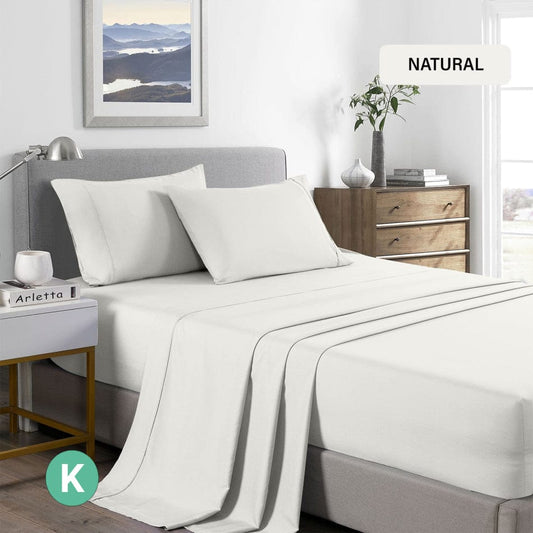Bed Sheet 2000TC Royal Comfort Bamboo Cooling Sheet Set Ultra Soft Bedding - King - Natural
