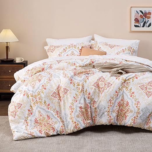 Queen Comforter Set - 7 Pieces Blue Floral Bedding Sets Queen Bed in a Bag