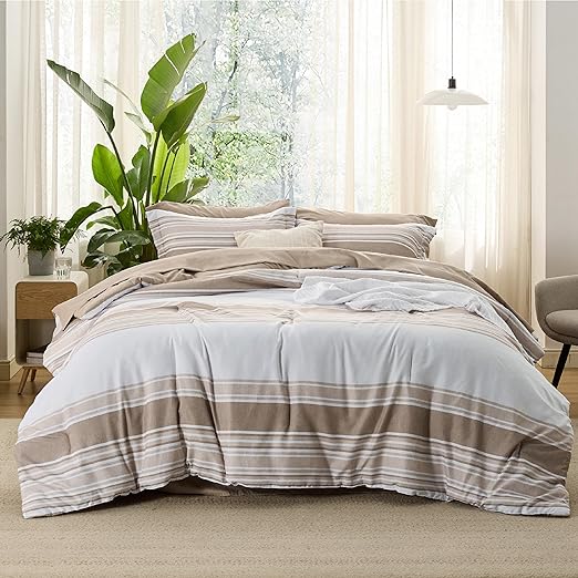 Bedding Sets Queen 7 Pieces, Striped Blue Comforter Set Queen All Season Bed Set