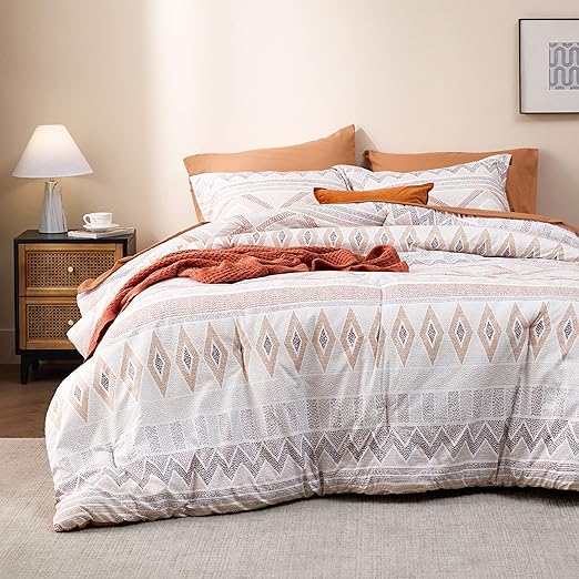 Boho Comforter Set Queen - 7 Pieces Bedding Sets Queen Bed in a Bag with Comforters