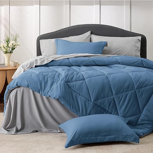King Size Comforter Set - 7 Pieces Reversible King Bed in a Bag, King Bed Set