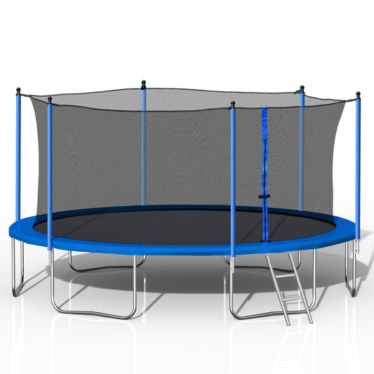 14FT Trampoline with Enclosure, Upgraded Kids Trampoline with Non-slip Ladder, Backyard Patio Family Outdoor Recreational Trampoline, Including All Accessories