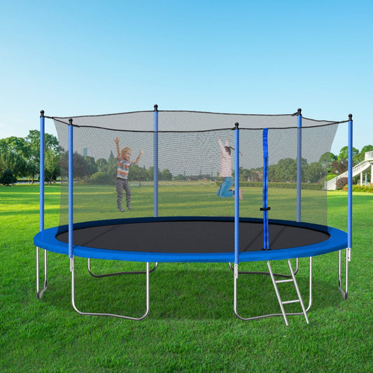14FT Trampoline, Outdoor Trampolines, Recreational Trampoline with Safety Enclosure Net and Ladder, Round Trampoline, 1000 LBS Weight Capacity