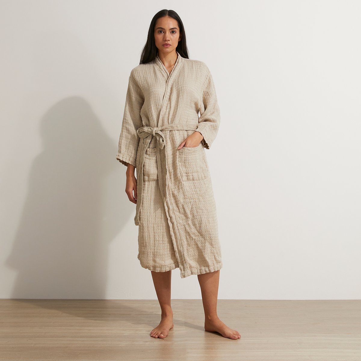 Pure Linen Waffle Robe | Natural