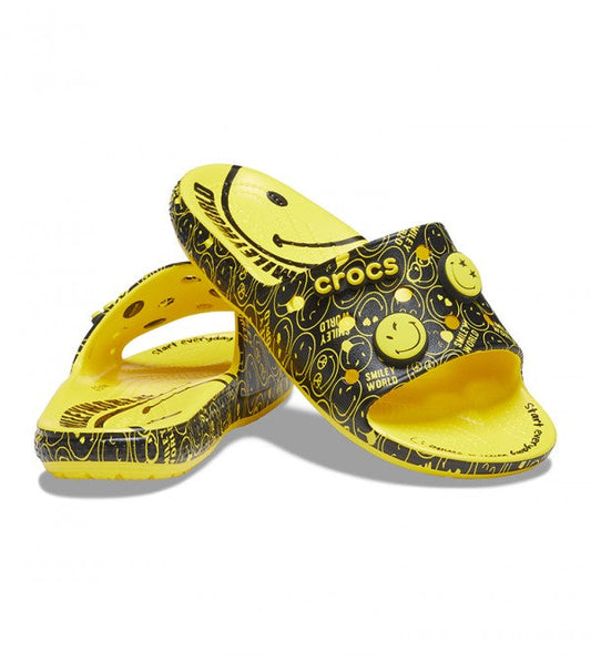 Crocs Unisex Smiley Face Slide - Yellow / Black