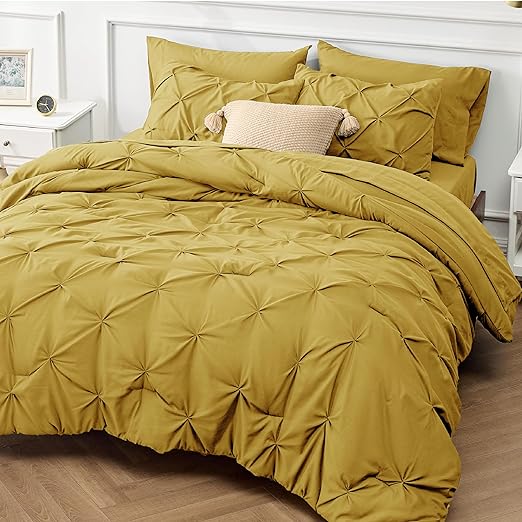 King Size Comforter Set - Bedding Set King 7 Pieces, Pintuck Bed in a Bag Navy Blue Bed