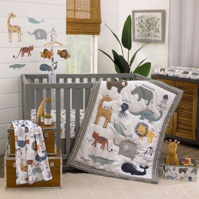 NoJo Zoo Animals White and Gray 4 Pc Crib Bedding Set