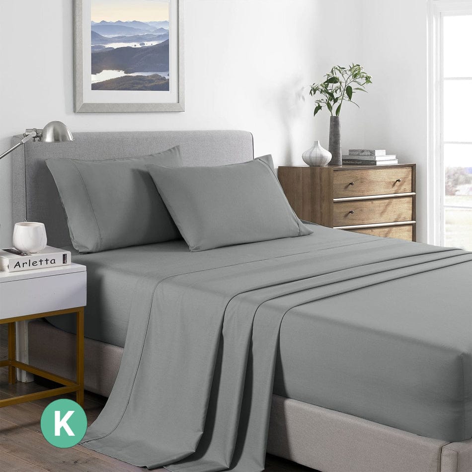 Bed Sheet 2000TC Royal Comfort Bamboo Cooling Sheet Set Ultra Soft Bedding - King - Mid Grey