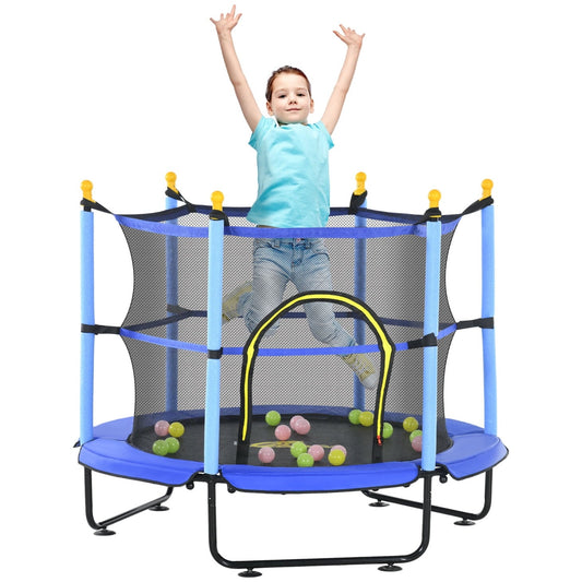 4.6' Trampoline for Kids, 55 Inch Toddler Trampoline with Safety Enclosure & Ball Pit for Indoor or Outdoor Use, Built for Kids 3-10 Years, Blue