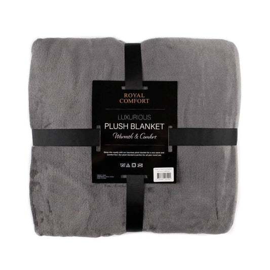 Royal Comfort Plush Blanket Throw Warm Soft Super Soft Large 220cm x 240cm - Dark Grey