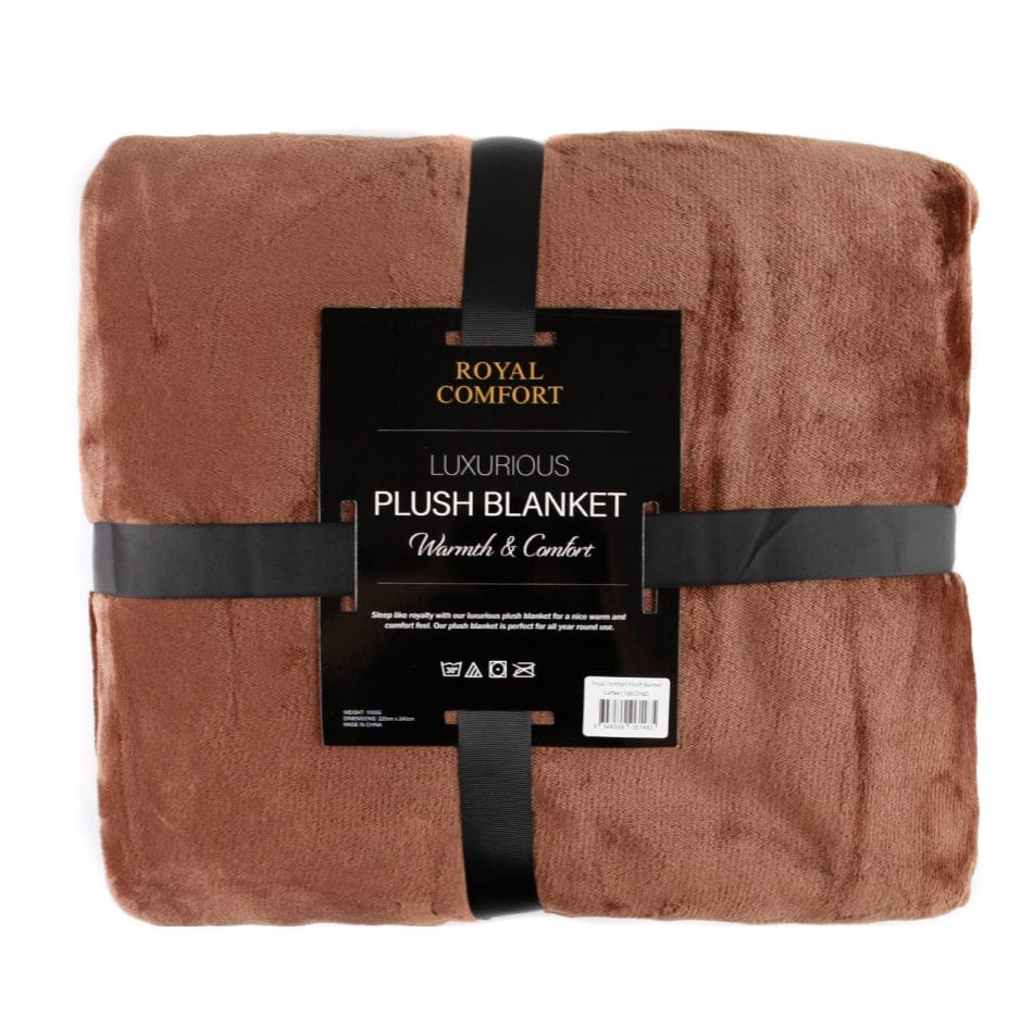 Royal Comfort Plush Blanket Throw Warm Soft Super Soft Large 220cm x 240cm - Coffee