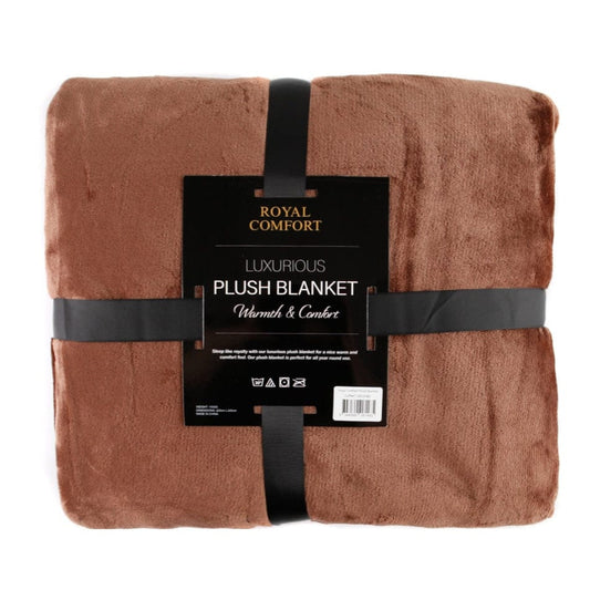 Royal Comfort Plush Blanket Throw Warm Soft Super Soft Large 220cm x 240cm - Coffee