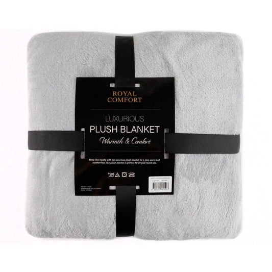 Royal Comfort Plush Blanket Throw Warm Soft Super Soft Large 220cm x 240cm - Light Grey