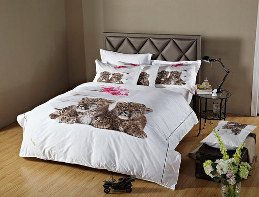 Queen Size Duvet Cover Sheets Set, Baby Leopards