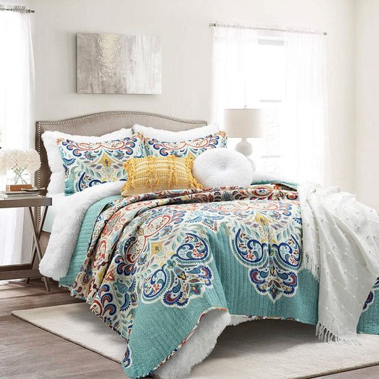 Bedding Bundle: Emma Faux Fur Comforter Set + Boho Chic Quilt Set