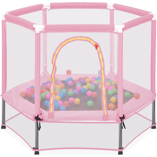 55' Children's Mini Trampoline, 4.5ft Indoor Outdoor Toddler Trampoline with Safety Enclosure and Pit Balls Baby Mini Trampoline, Birthday Gift for 3 Months and Up