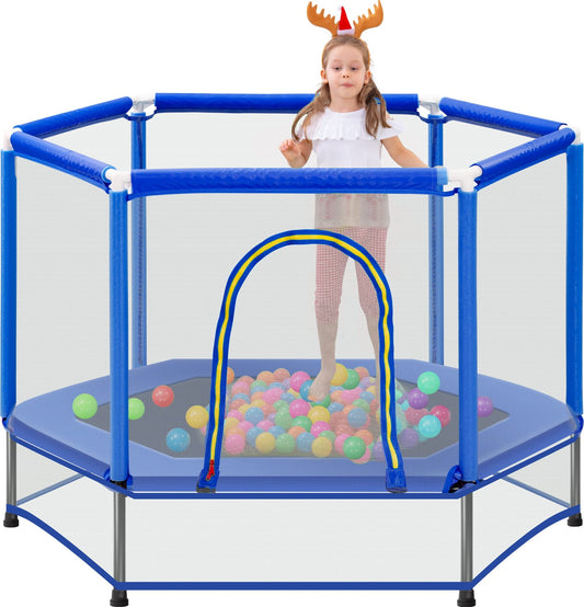 55' Children's Mini Trampoline, 4.5ft Indoor Outdoor Toddler Trampoline with Safety Enclosure and Pit Balls Baby Tiny Trampoline Birthday Gift for Boys and Girls 3 Months and Older