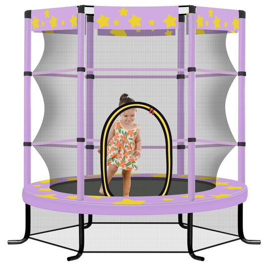 55' Kids Trampoline,5ft Indoor/Outdoor Mini Trampoline with Safety Enclosure for Ages 1-8, Purple