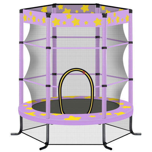 55' Star Trampoline for Kids, 5FT Indoor & Outdoor Mini Trampoline with Safety Enclosure Age 1-8, Easy Assemble Round Kids Trampoline, Purple