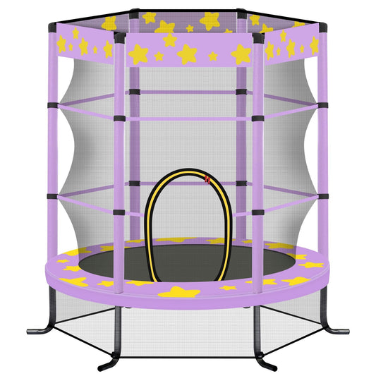 55'' Toddler Trampoline with Enclosure Net for Kids, Upgraded Kids Mini Trampoline for Outdoor Indoor, Round Recreational Small Trampoline Birthday Gift for Boys and Girls Aged 1 to 8, Purple