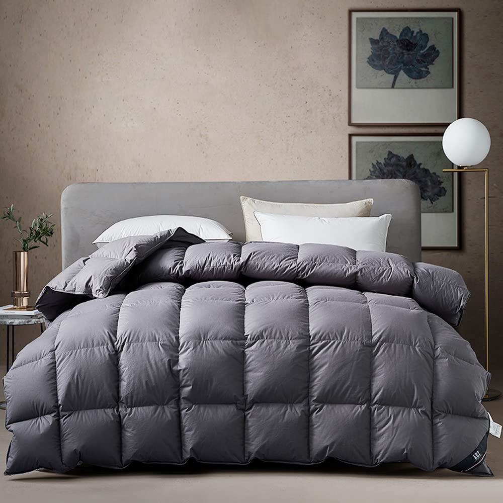 Luxurious Goose Feathers Down Comforter Dark Grey Thickened Heavyweight Warmth Duvet