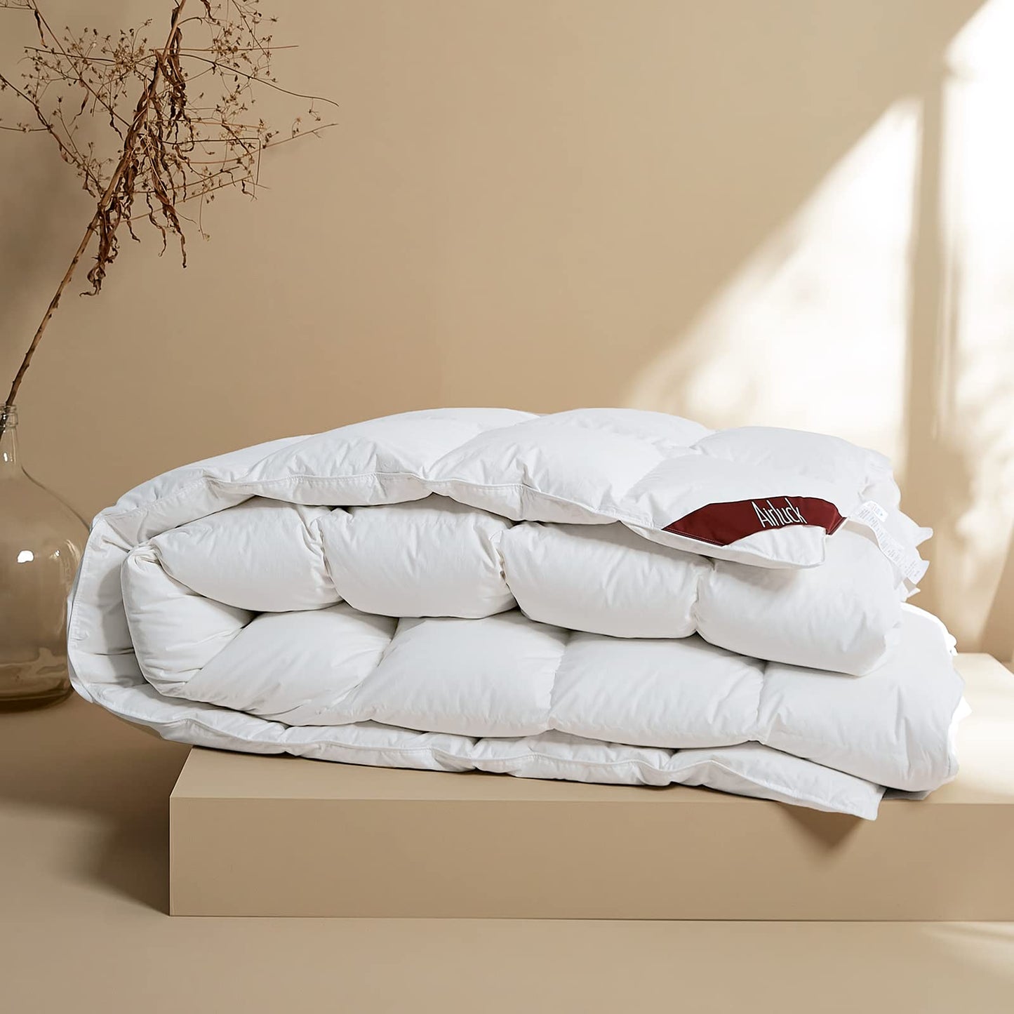 Luxury Feather Down Comforter Queen Full Size, Filled with Feather and Down, All Seasons