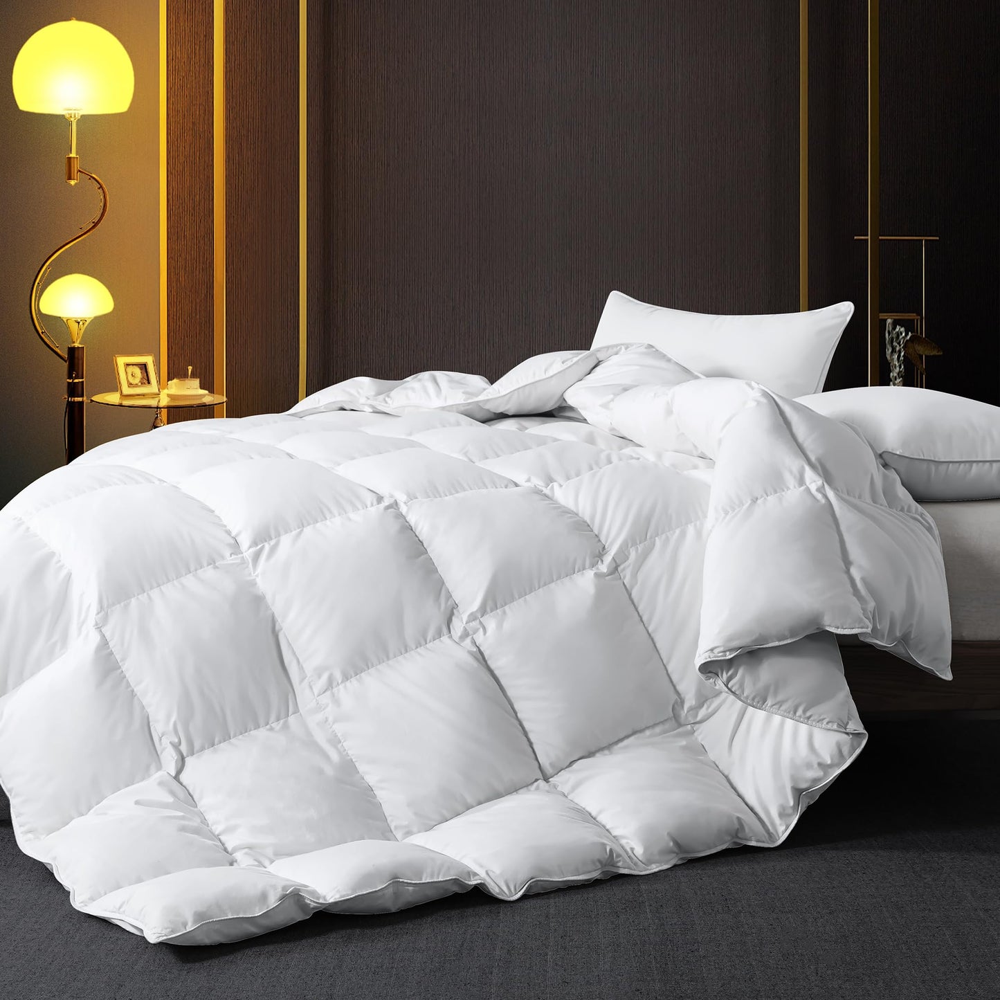 Queen Size Feather Comforter, Filled with Feather and Down, White All Season Duvet Insert