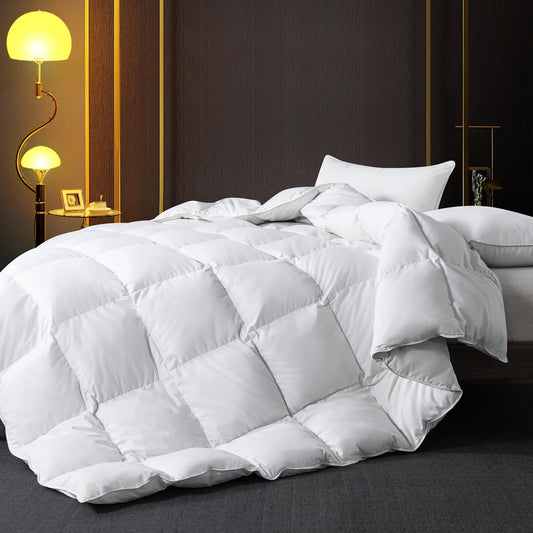 Queen Size Feather Comforter, Filled with Feather and Down, White All Season Duvet Insert