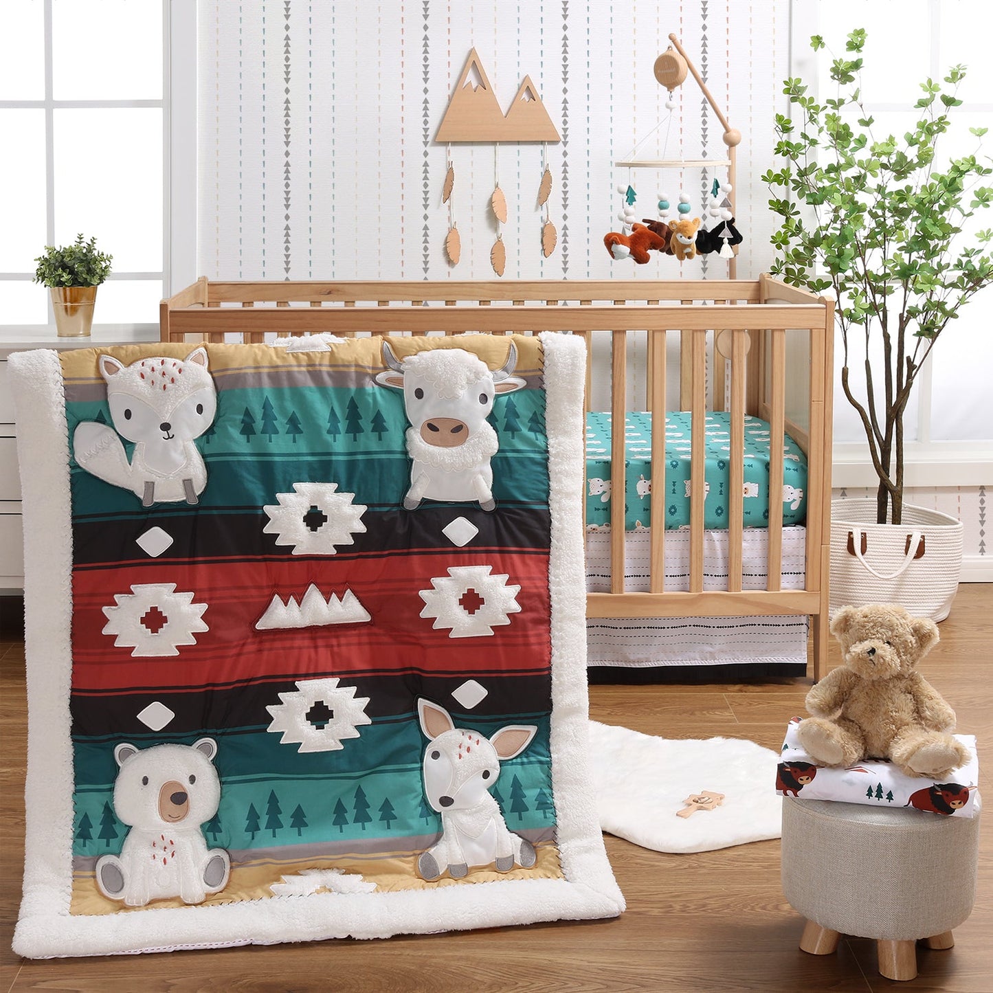 The Peanutshell Western Woods Organic Cotton Baby Bedding - 4 Piece Set