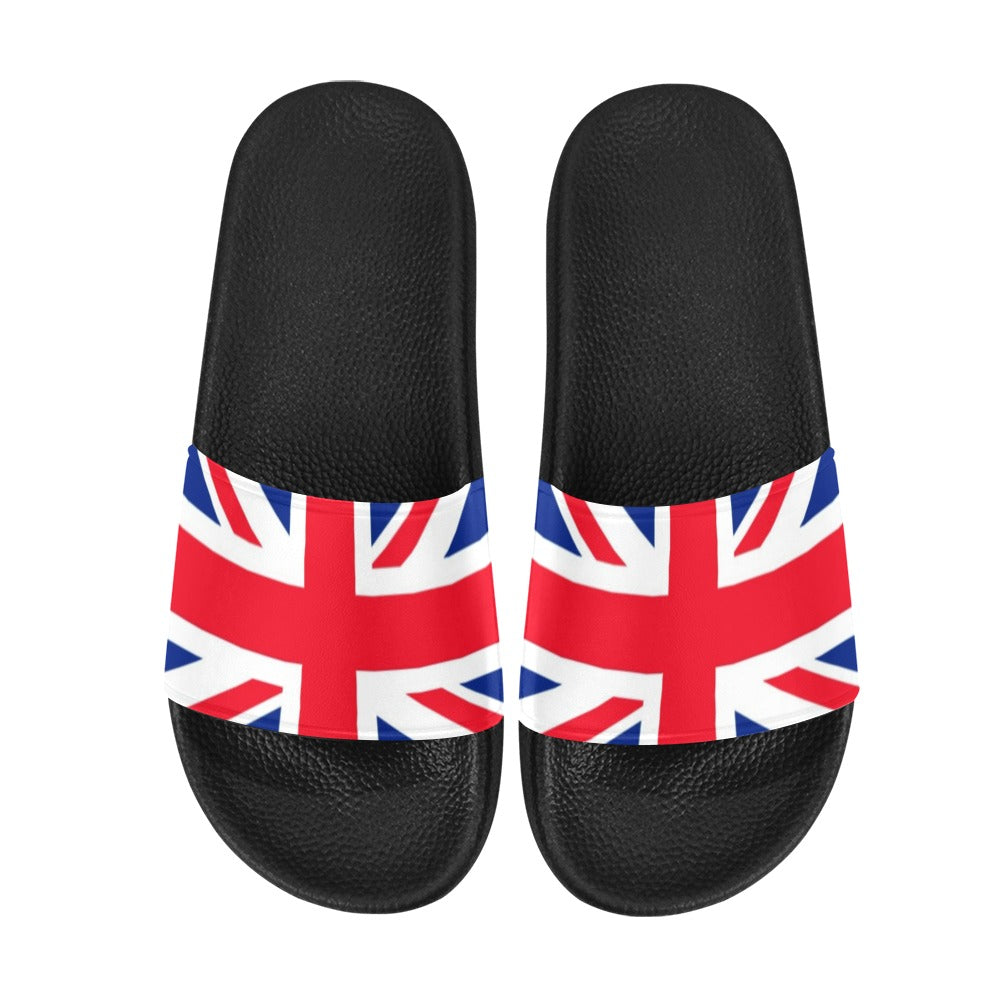 England Women Slide Sandals, Union Jack United Kingdom Flag Country British Shoe Red White Blue Designer Wedge Slippers Flip Flops Slip On